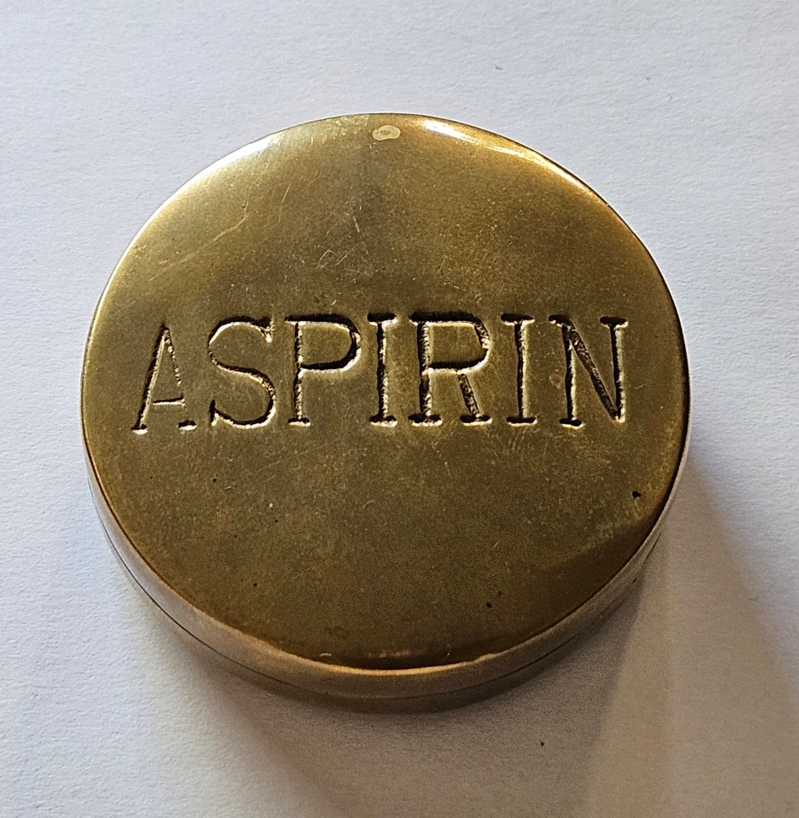 Vintage messing pillendoosje "Aspirin", Ophalen of Verzenden