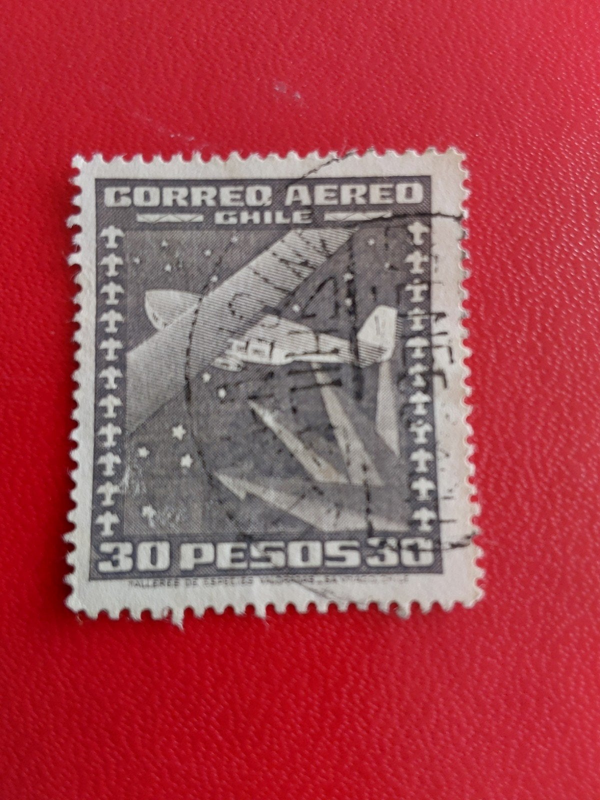 Postzegel Chili. Vliegtuig en zuiderkruis y47  1934  ( gest), Ophalen of Verzenden, Zuid-Amerika