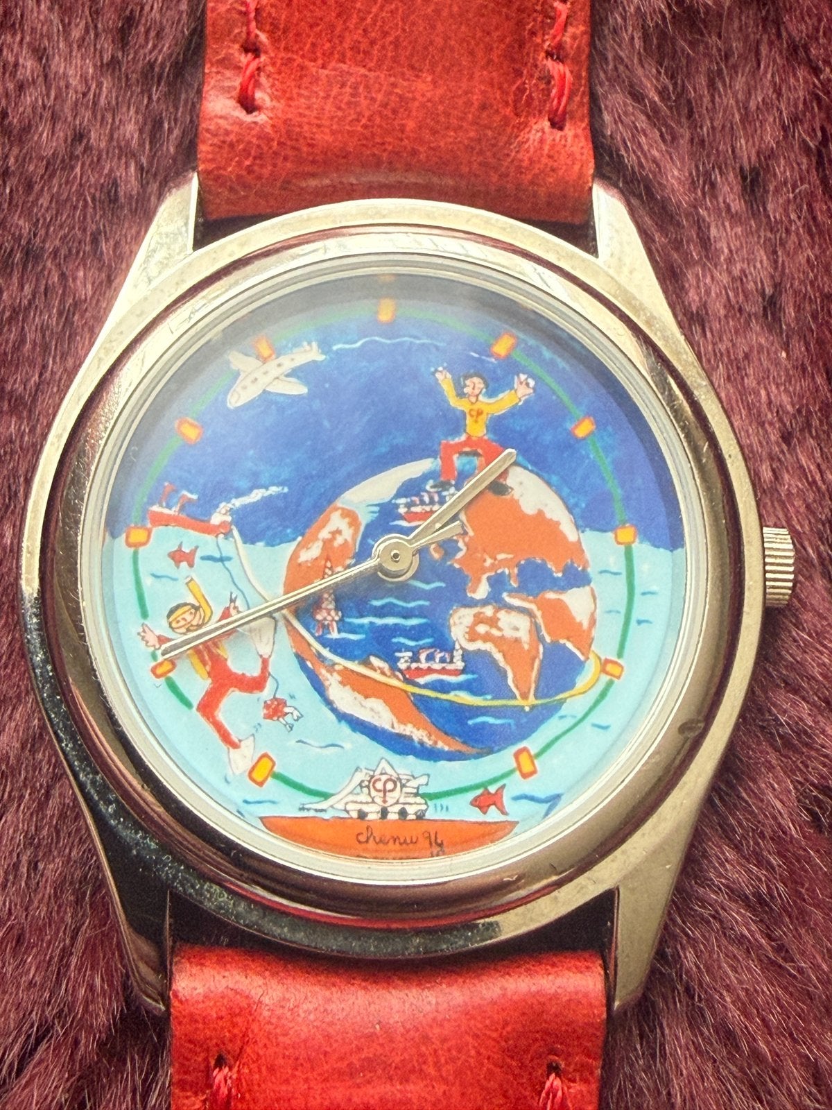 OPEX x Andora ‘Globe Trotter’ Pop-Art Horloge (1994), Overige merken, Leer, Polshorloge, Ophalen of Verzenden