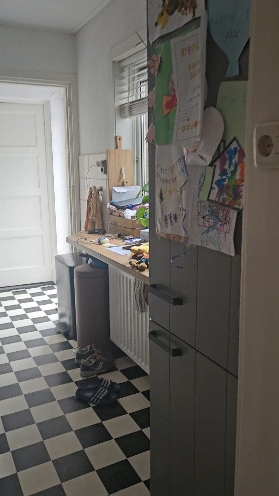Grijsblauwe keuken incl. oven, gaskookplaat en spoelbak, Ophalen, Gebruikt, Enkelwandige keuken