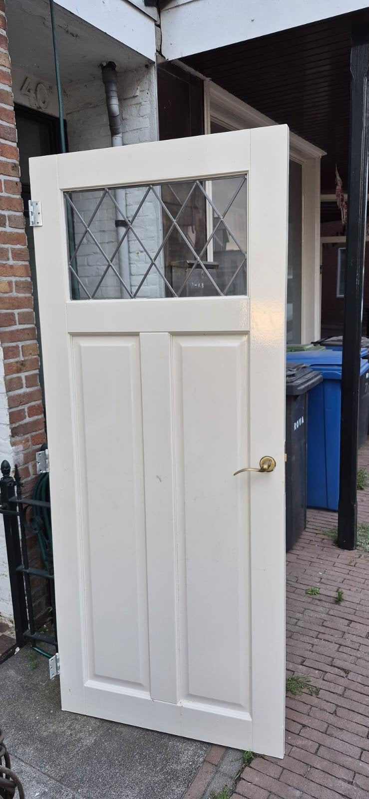 Mooie oude deur met glas in lood, Gebruikt, 80 tot 100 cm, Binnendeur, Ophalen of Verzenden