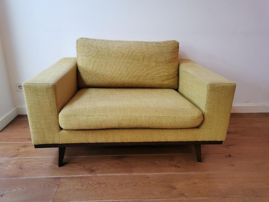 Nous Living loveseat Torino  bank 120x88cm - oker geel, Ophalen, Gebruikt, Tweepersoons, 75 tot 100 cm