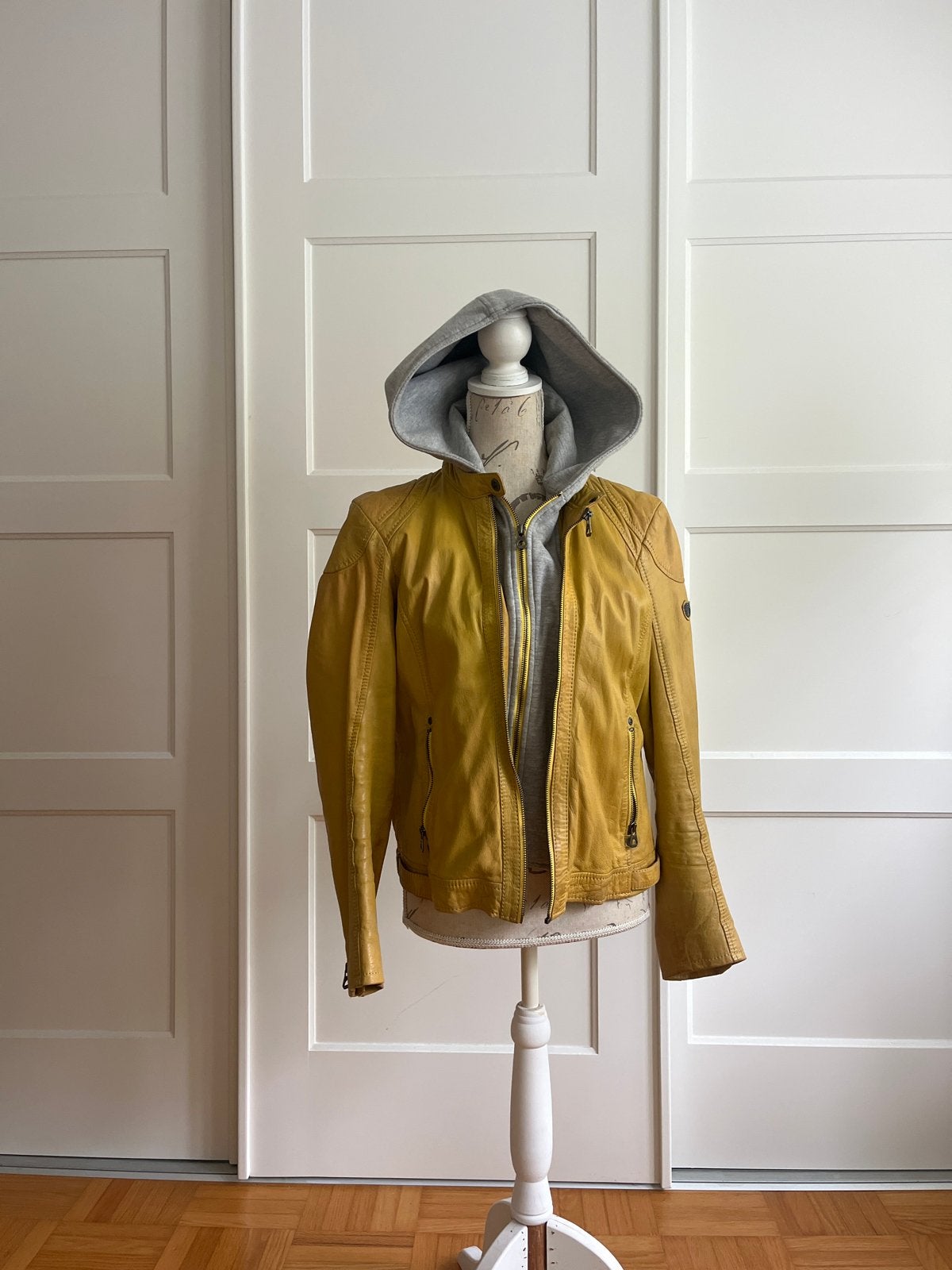 Gipsy leren jack maat XL met afneembare capuchon, Verzenden, Gedragen, Maat 42/44 (L), Geel