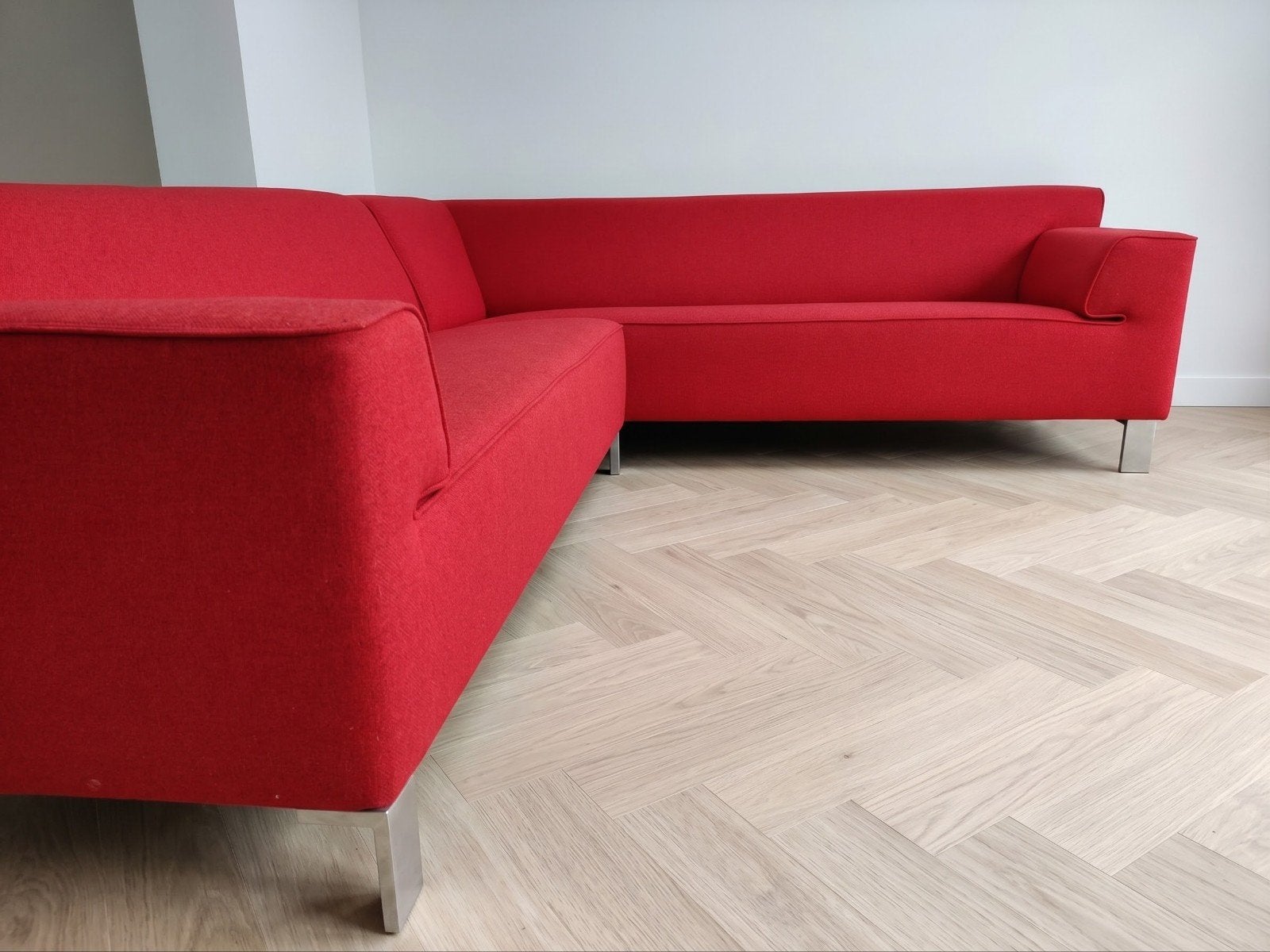 Pode Insert | Hoekbank | Opnieuw bekleed | Rood wol kvadrat, Huis en Inrichting, Hout, Info@andriesign.nl, Hoekbank, Ophalen of Verzenden