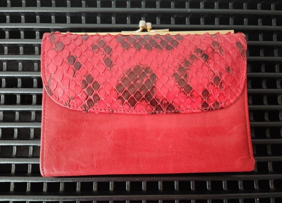 Vintage uniseks brandweerrode portemonnee/portefeuille 12x15, Sieraden, Tassen en Uiterlijk, Portemonnees, Overige merken, Leer