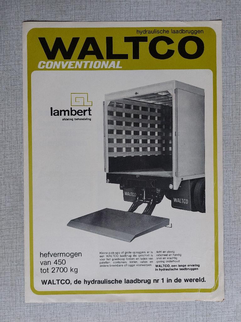 Brochure / Folder WALTCO Hydraulische Laadbruggen - Lambert, Boeken, Ophalen of Verzenden, Gelezen, Overige merken