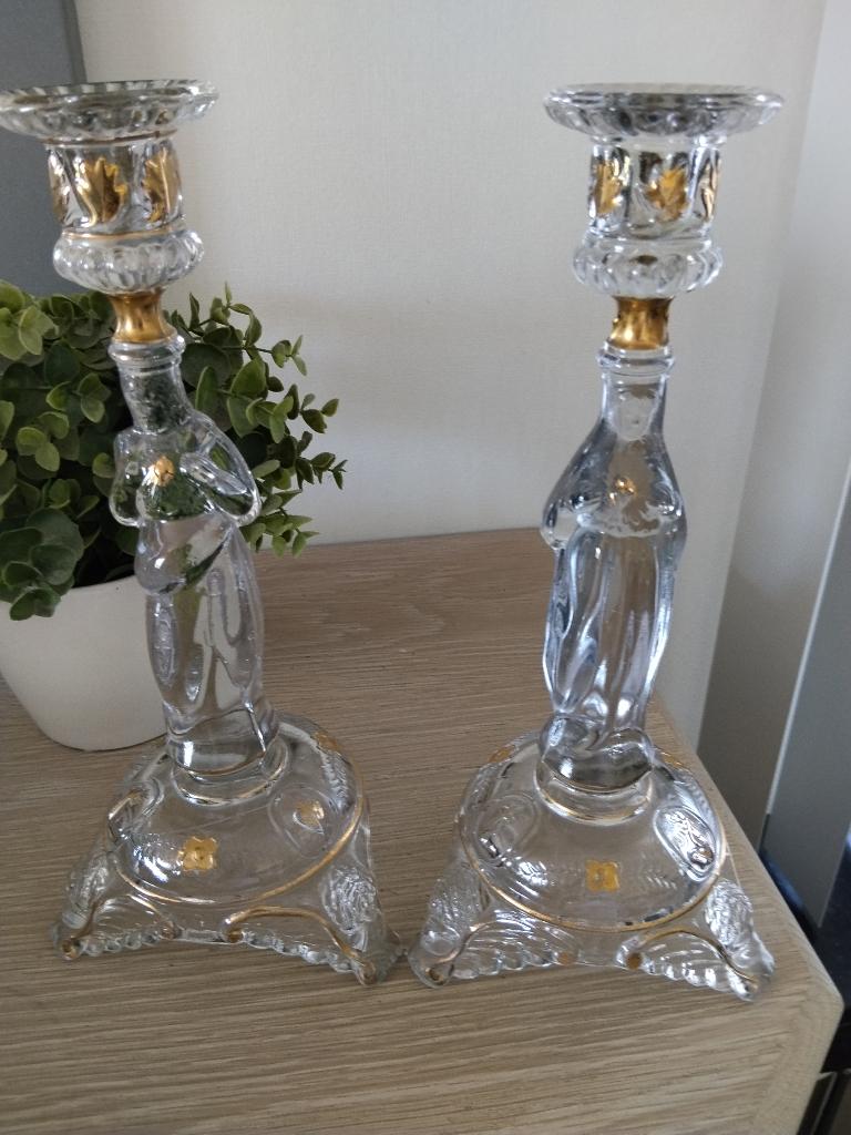 2 Val Sint Lambert kandelaars, Antiek en Kunst, Antiek | Glas en Kristal, Ophalen of Verzenden