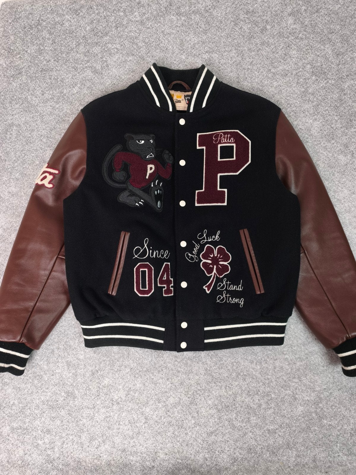 Patta Varsity Jacket - Zwart/Bruin - Maat M, Maat 48/50 (M), Zwart, Ophalen of Verzenden, Patta
