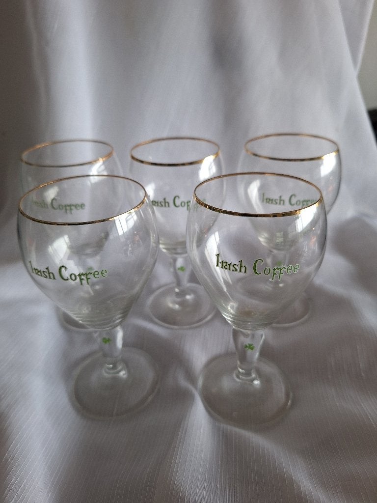 IRISH COFFEE glazen, witte / groene logo, 5 st. (#25), Ophalen of Verzenden, Zo goed als nieuw, Borrel- of Shotglas