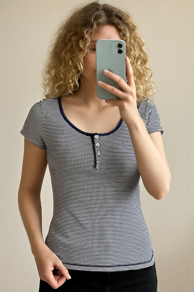 Shirt van H&M in een blauw streepje maat M, Maat 38/40 (M), H&M, Blauw, Ophalen of Verzenden