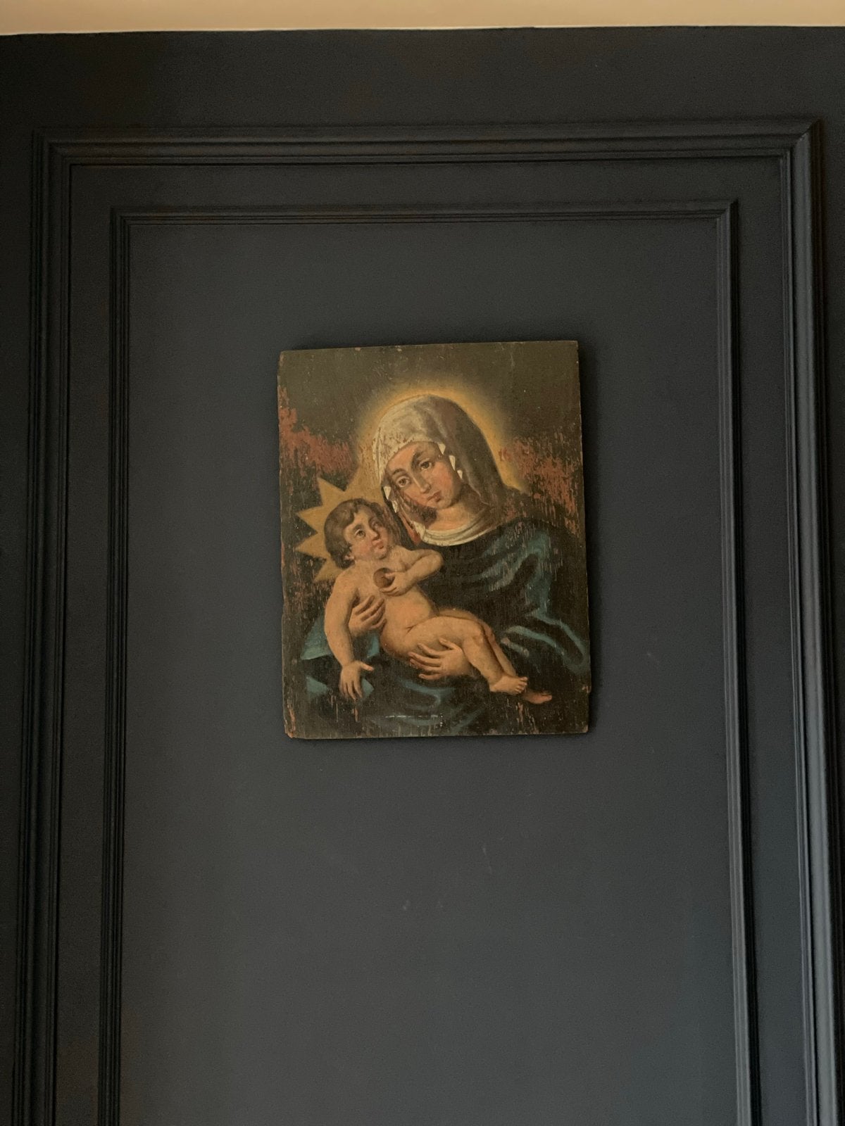 Antiek 18e eeuws paneel: Maria met Kindje Jezus, Antiek en Kunst, Kunst | Schilderijen | Klassiek, Paneel, Ophalen of Verzenden
