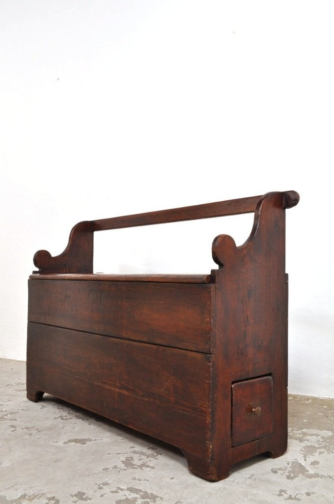 Antieke klepbank pine bank bankje 1830s, Antiek en Kunst, Antiek | Meubels | Stoelen en Banken, Ophalen of Verzenden