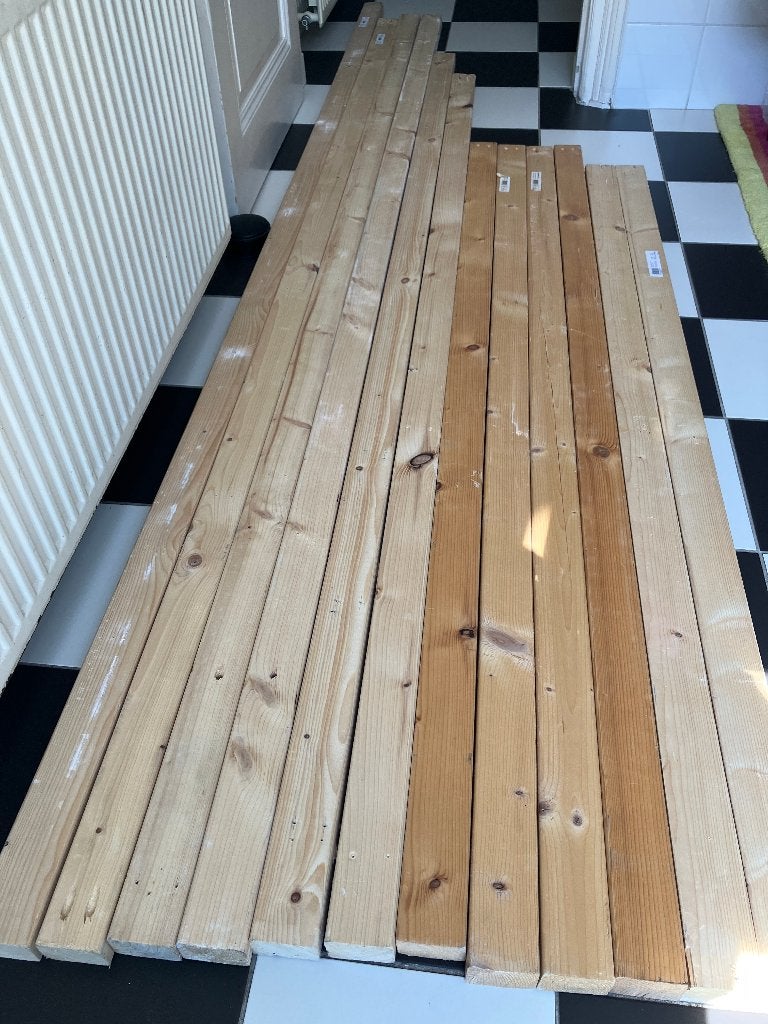 12 balken balkjes 69x44 mm tot 3 meter lang, Doe-het-zelf en Verbouw, Hout en Planken, Ophalen, Zo goed als nieuw, Balk, Vuren