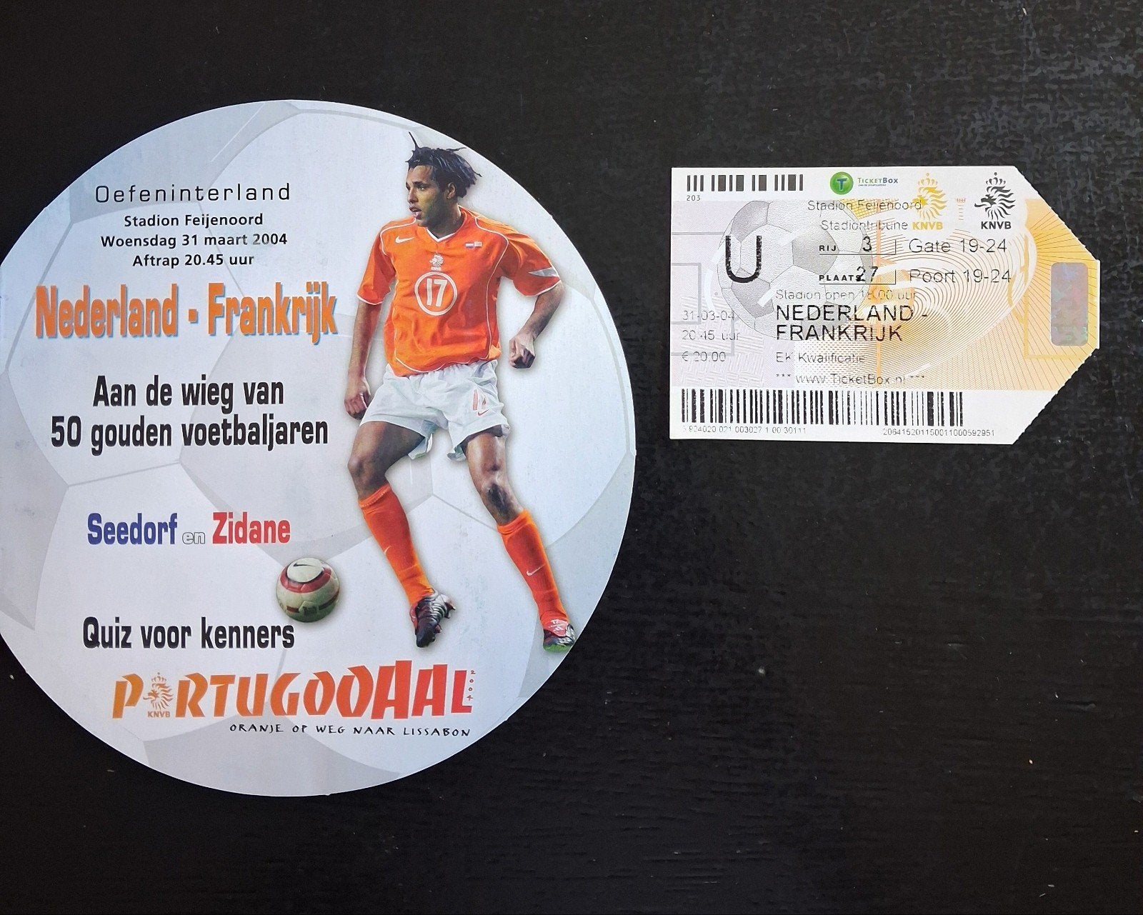 Programma / ticket Nederland - Frankrijk 31-03-2004., Verzamelen, Sportartikelen en Voetbal, Ophalen of Verzenden, Zo goed als nieuw