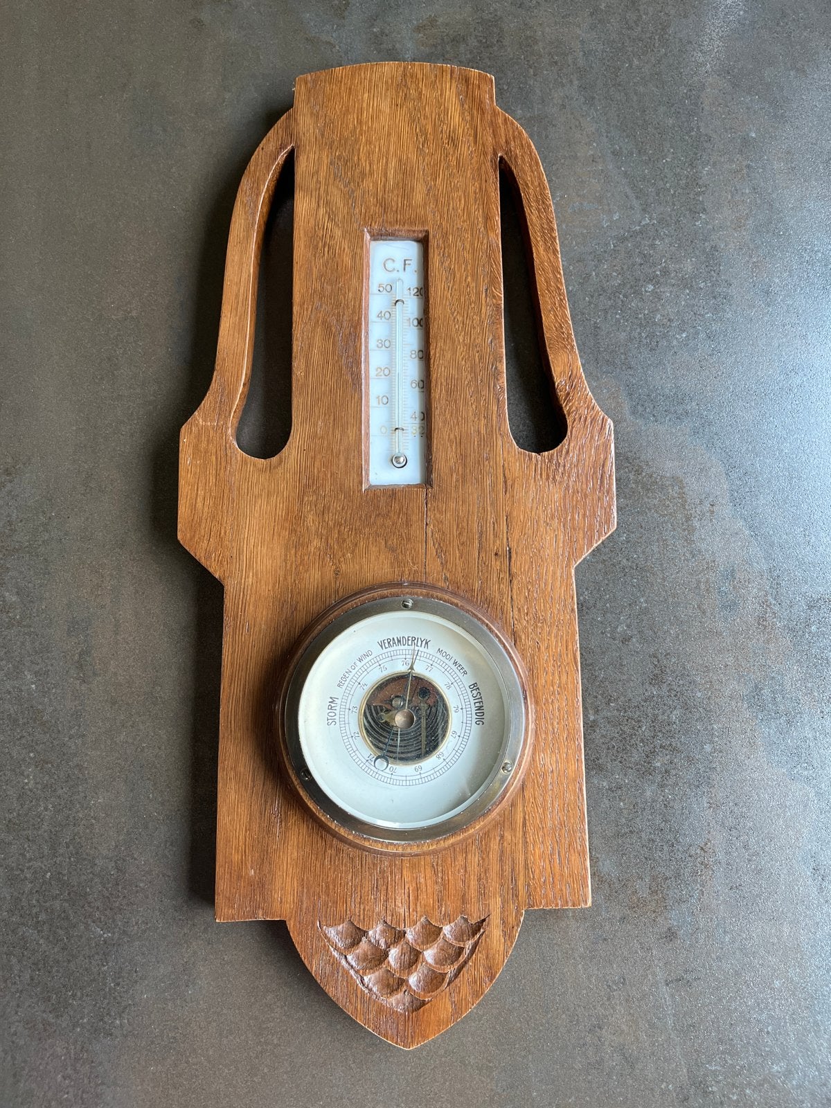 Antieke houten barometer met thermometer, Ophalen, Gebruikt, Barometer