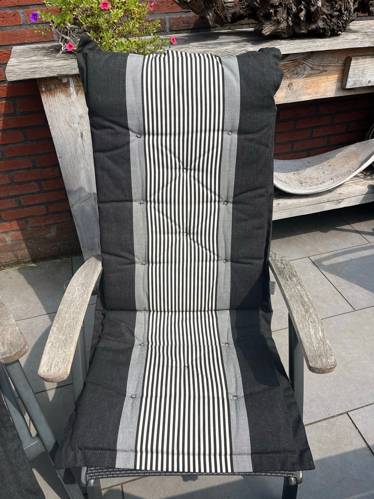 Tuinstoelkussens gestreept zwart/grijs - 6 stuks, Tuin en Terras, Ophalen, Gebruikt, Tuinset, 6 zitplaatsen