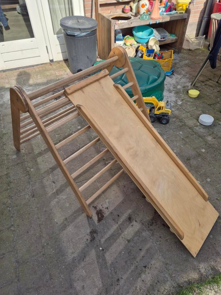 Houten speel-klimrek met glijbaan voor kinderen, Ophalen of Verzenden, Gebruikt, Klimwand