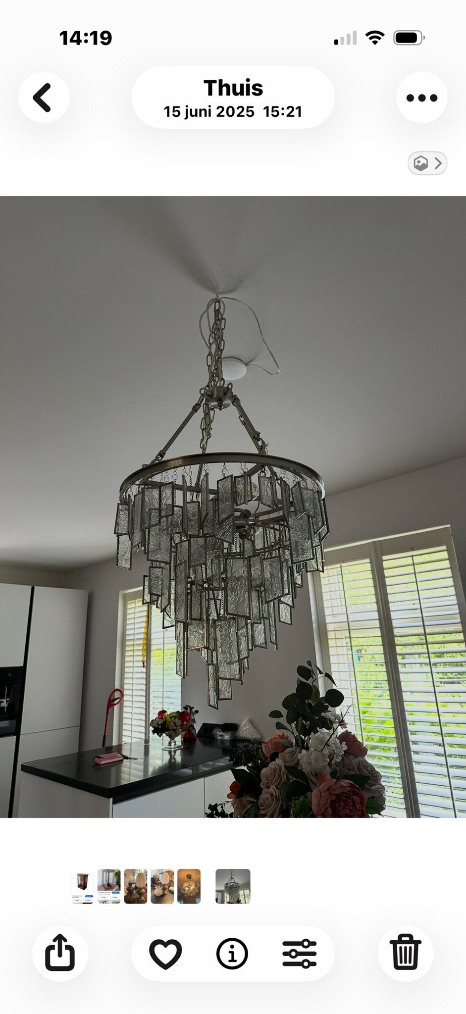 Designer Kroonluchter Rookglas/Chandelier "Urbano" Stijl, Ophalen, Gebruikt, Glas, E14 (klein)