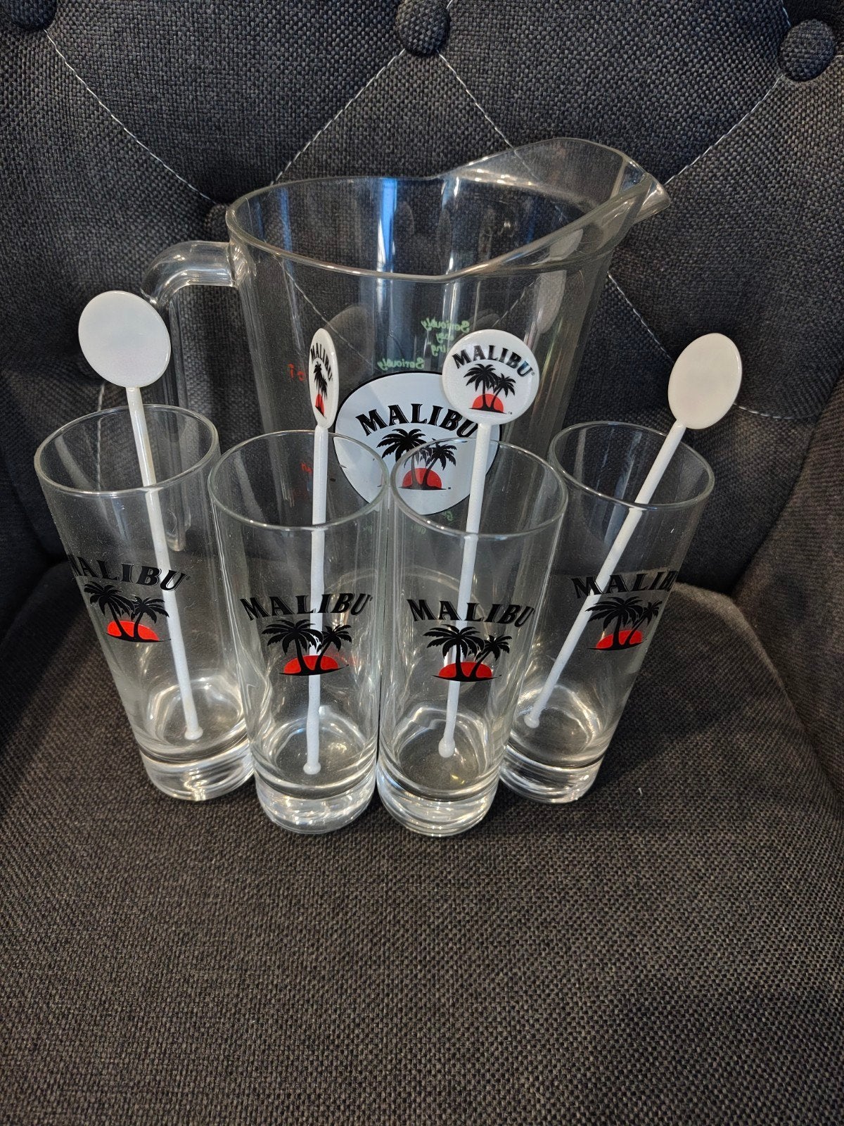 malibu kan + 4 glazen, Ophalen of Verzenden, Zo goed als nieuw, Overige typen