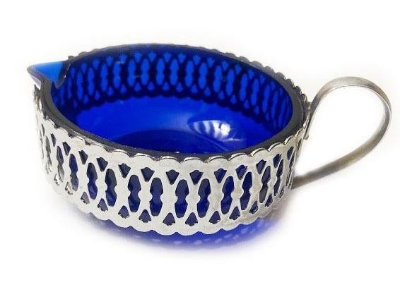 Vintage bonbon , suiker schaaltje kobalt blauw glas Engeland