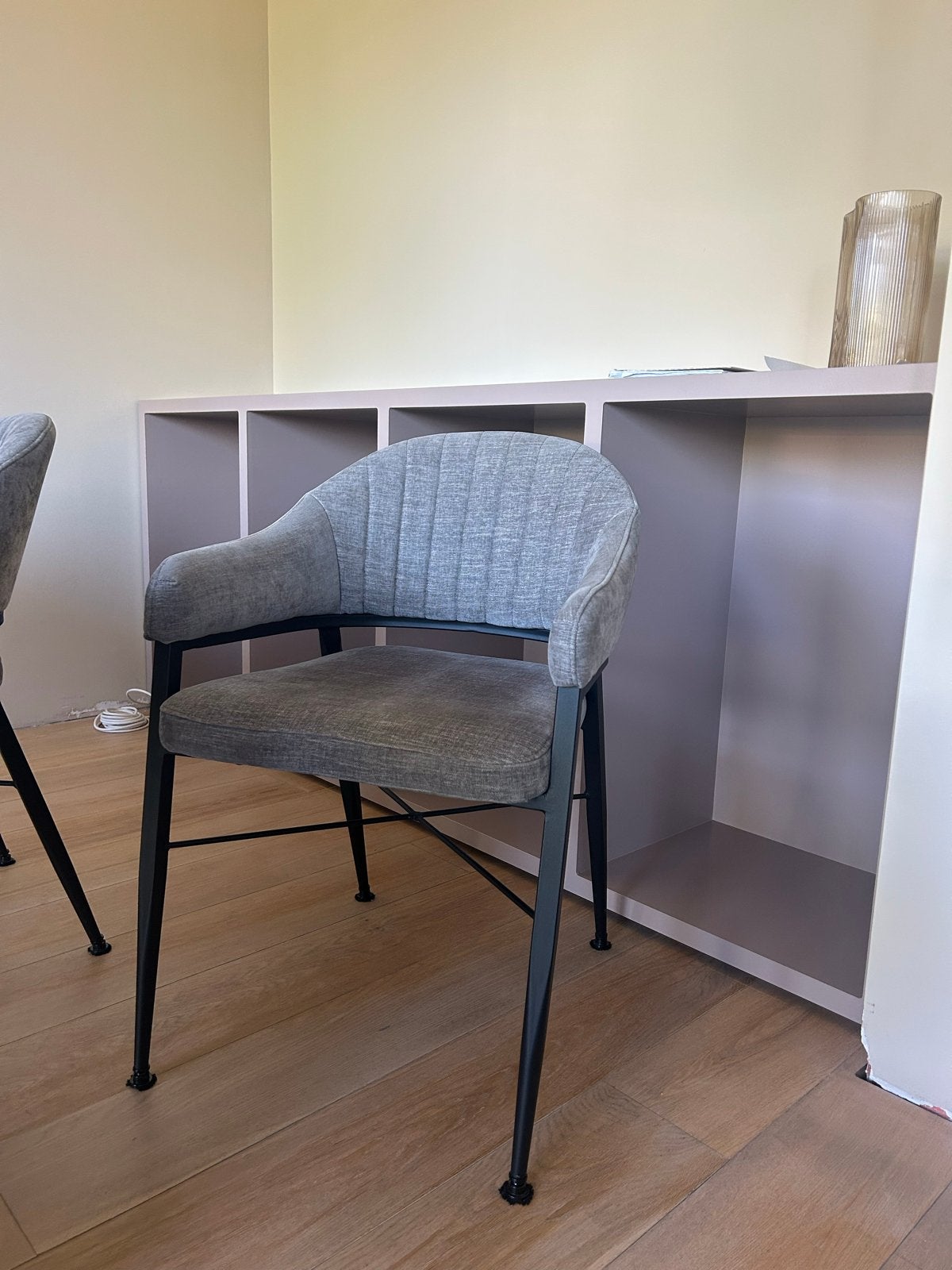 Set van 5 comfortabele eetkamerstoelen - Taupe, Huis en Inrichting, Stoelen, Ophalen, Overige kleuren, Zo goed als nieuw, Stof