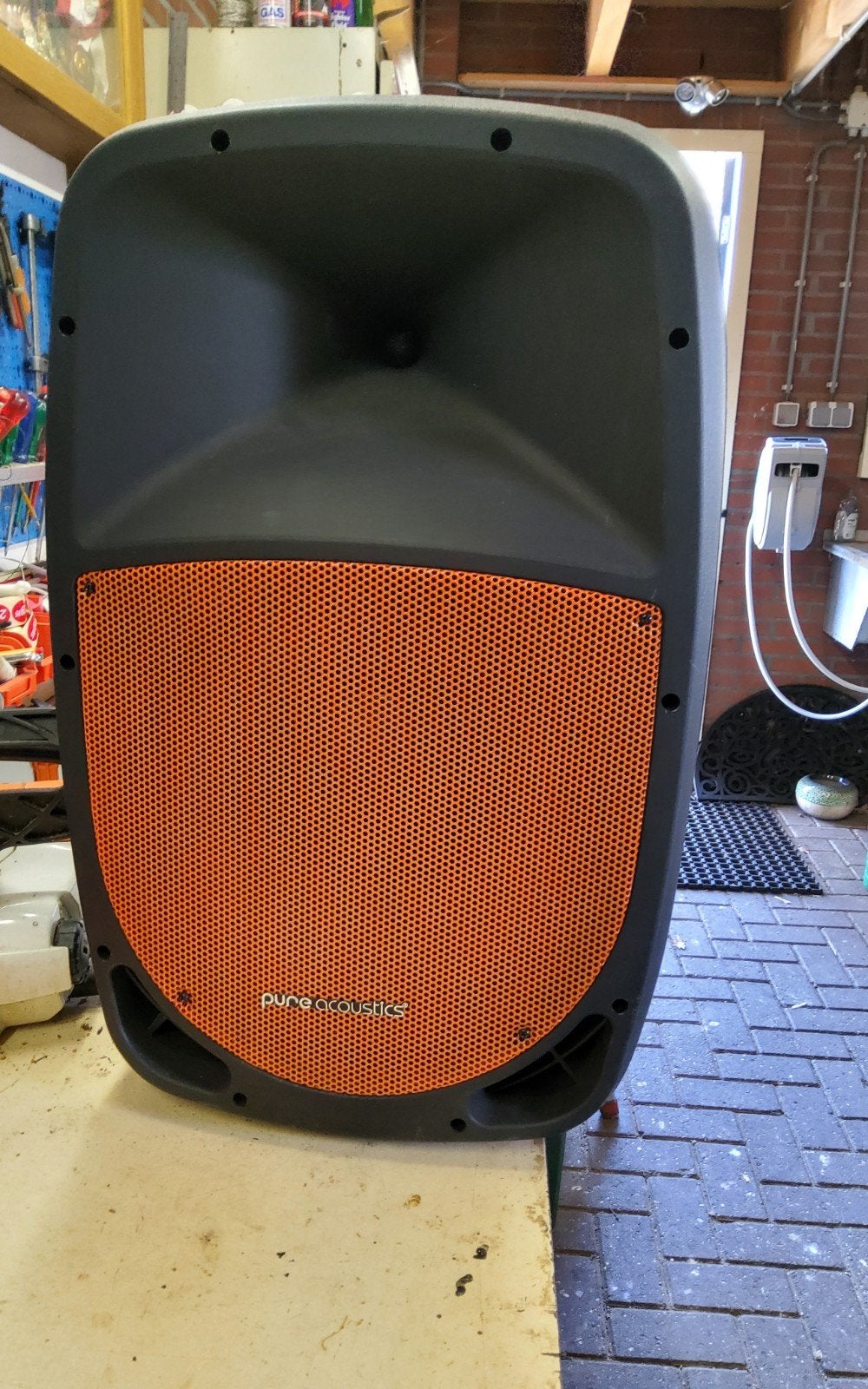 Grote boombox oranje , met microfoonstandaard, HUP HOLLAND