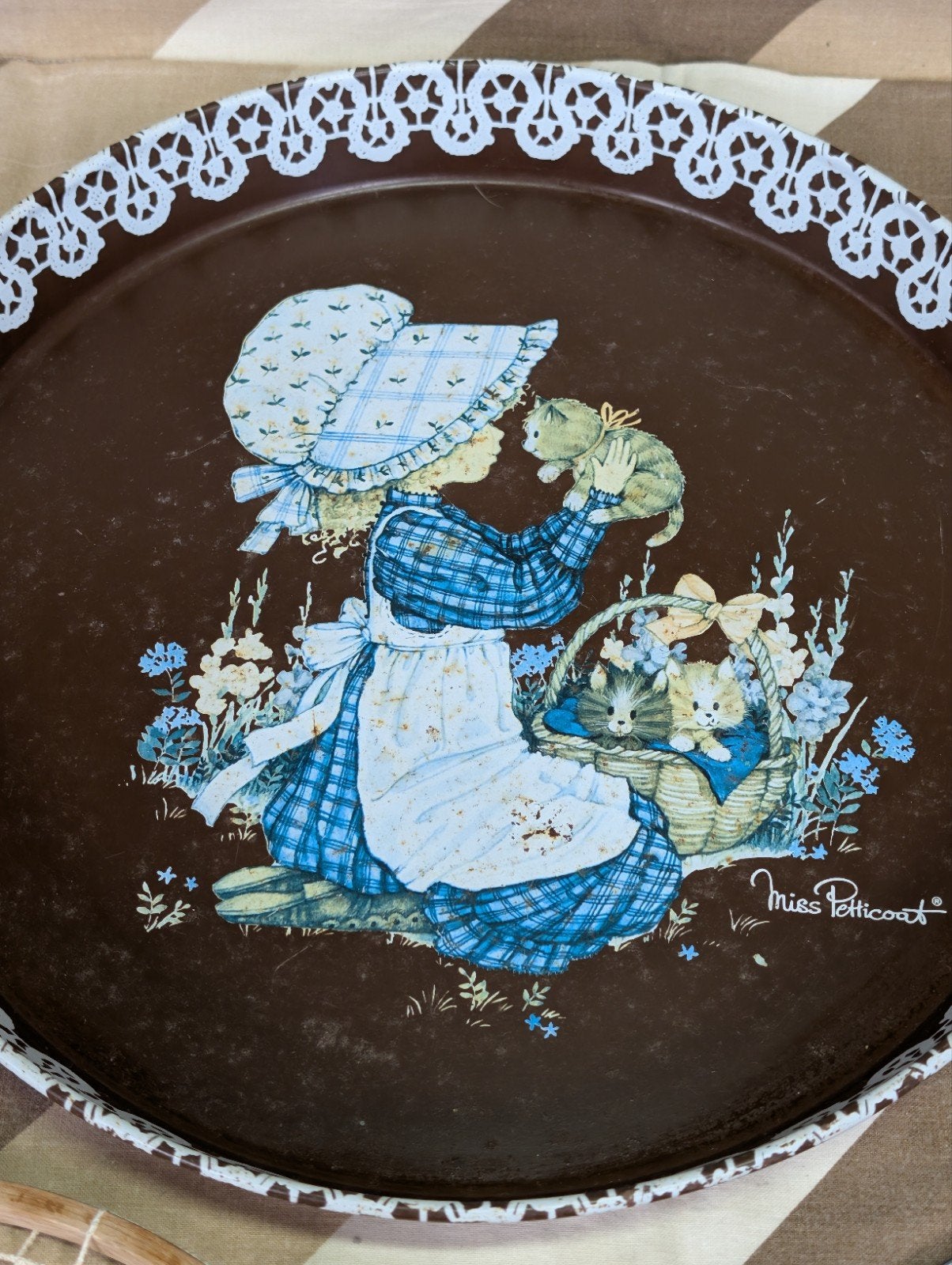 Vintage Miss Petticoat dienblad - Katjes en meisje, Ophalen of Verzenden