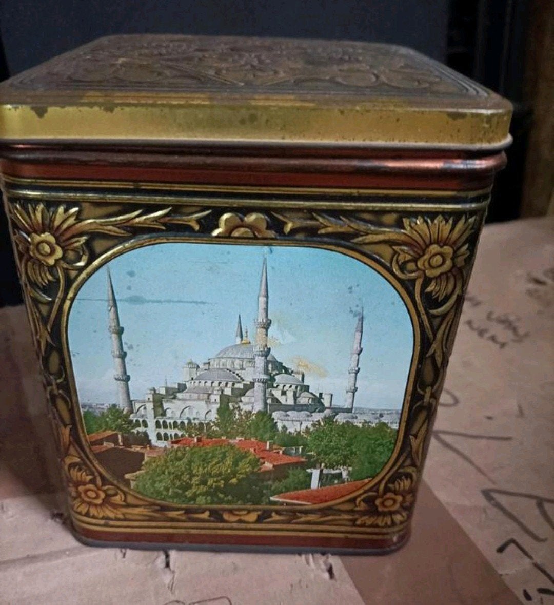 Vintage Demaret blikken trommel met afbeeldingen, Verzamelen, Ophalen of Verzenden, Gebruikt, Koek(jes), Overige merken