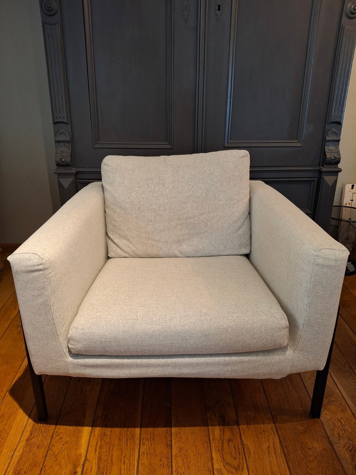 Koarp fauteuil beige/grijs, Ophalen, Modern, Comfortabel, 75 tot 100 cm, Zo goed als nieuw