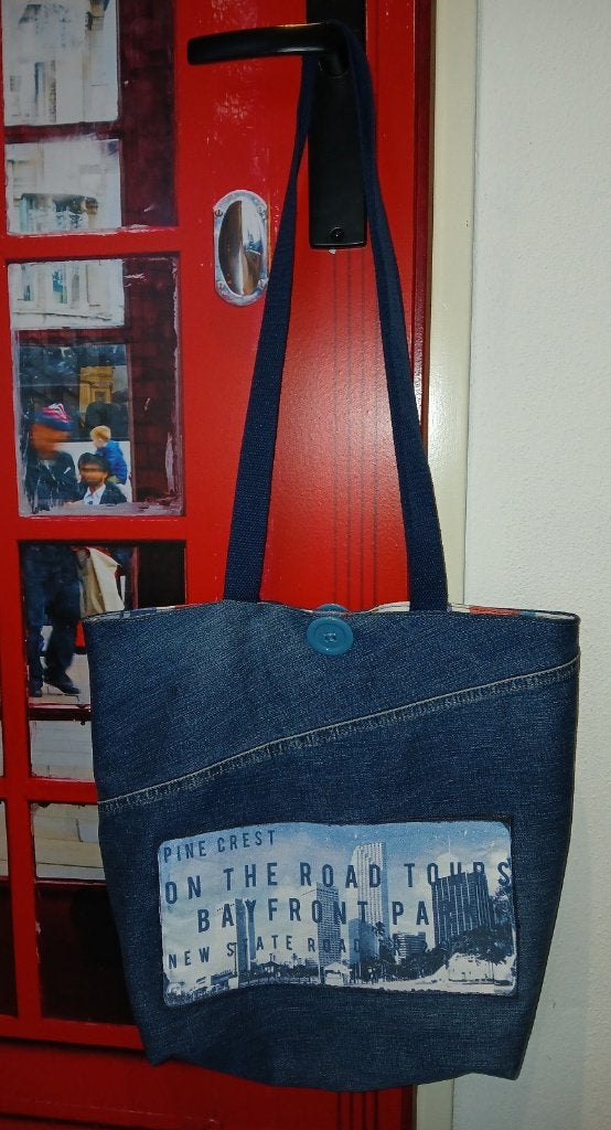 7) Denim tas / van jeans Spijkerbroek & overhemd voering, Ophalen of Verzenden, Nieuw, Blauw, Overige typen