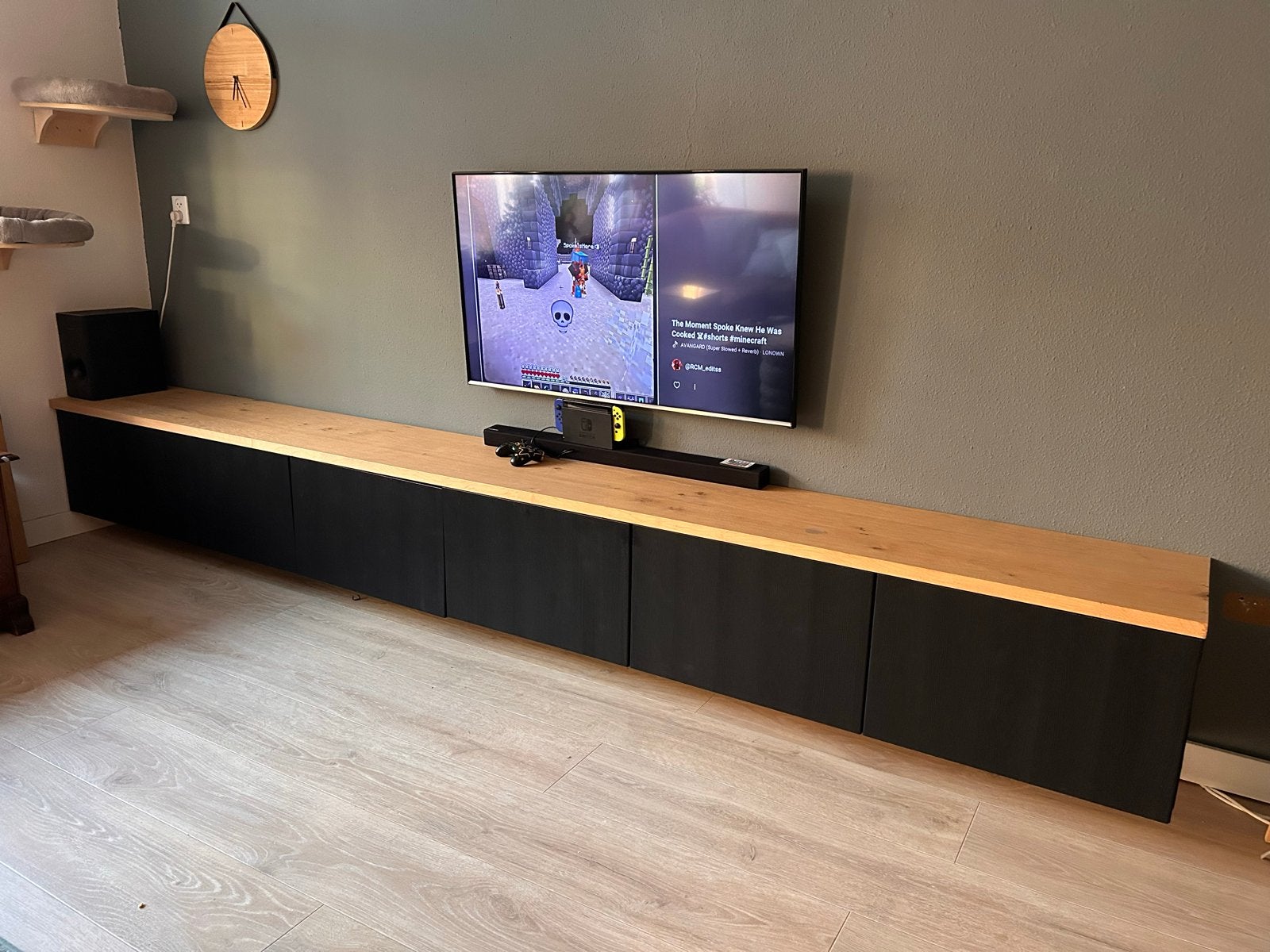 Ikea besta kastjes als tv meubel met eikenhouten blad, Ophalen, Gebruikt, Eikenhout, 200 cm of meer