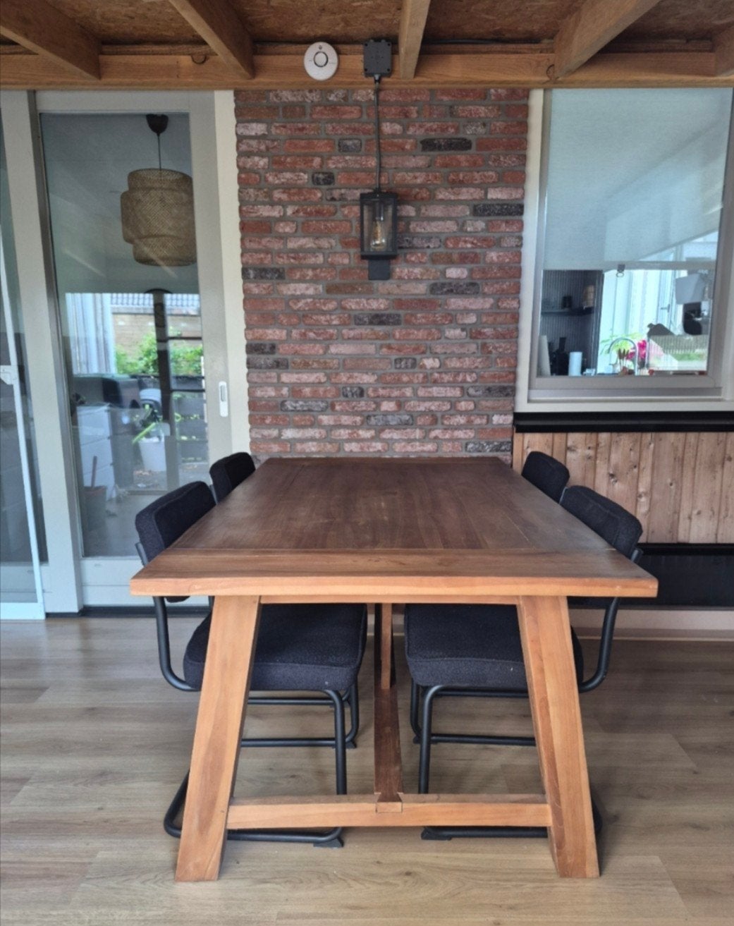 Teak houten eettafel met stoelen, Ophalen, Landelijk, sfeervol, Gebruikt, Teakhout