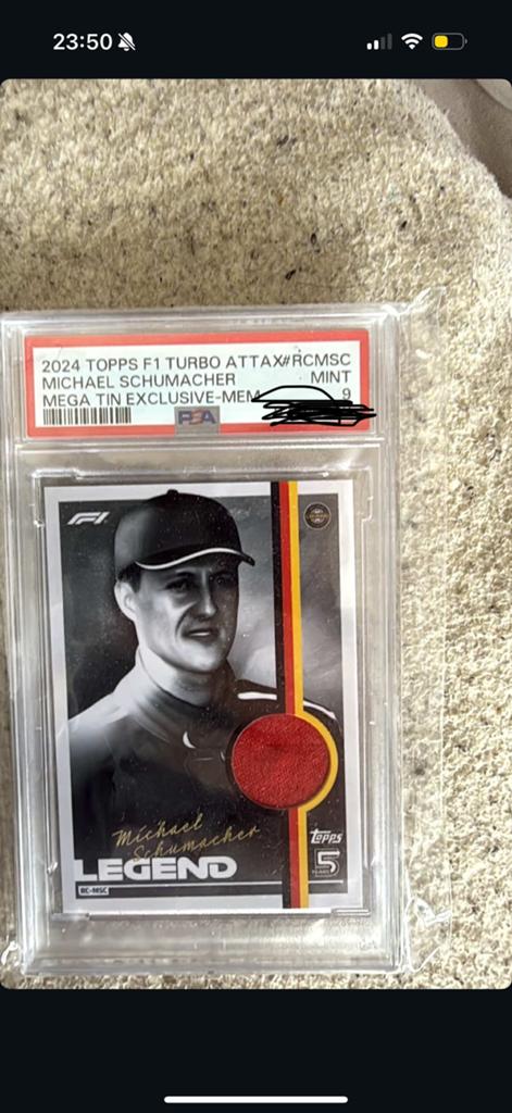 Topps f1 Schumacher relic psa 9, Hobby en Vrije tijd, Stickers en Plaatjes, Ophalen, Zo goed als nieuw, Plaatje