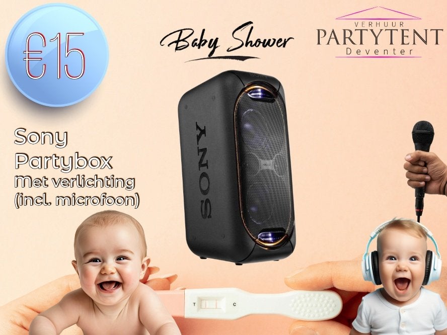 Partybox huren reveal party of babyshower, Ophalen, Geboorte of Huwelijk