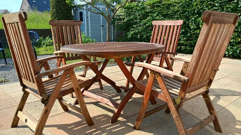 Prachtige teak hardhouten tuinset Teak & Garden, Ophalen, 4 zitplaatsen, Teakhout, Zo goed als nieuw