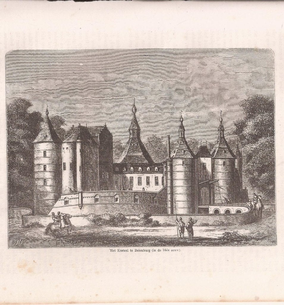Batenburg Het Kasteel te Batenburg (in de 16de eeuw) Witkamp, Origineel, 1800 - 1899, Gravure, 12 cm