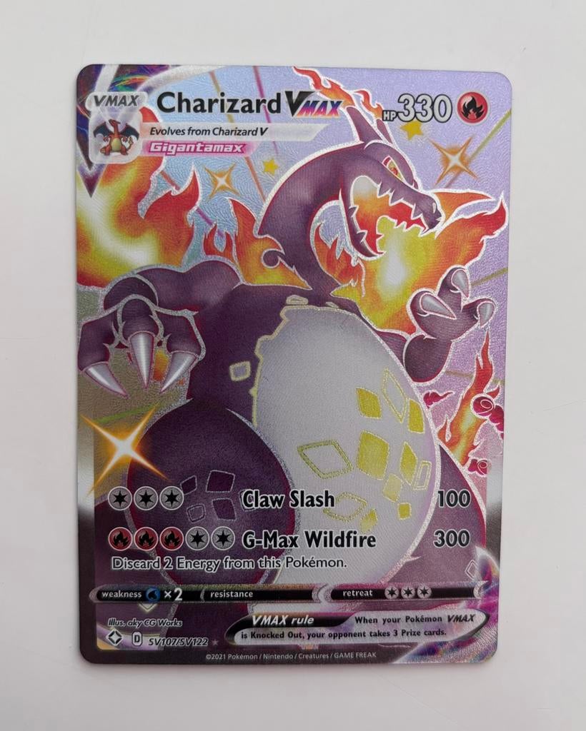 Charizard VMAX Shiny rare (Full art), Ophalen of Verzenden, Zo goed als nieuw, Losse kaart