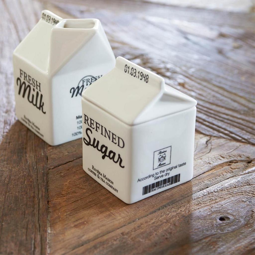 Riviera Maison suiker- en melkpotje set, Ophalen, Keramiek, Overige typen, Zo goed als nieuw