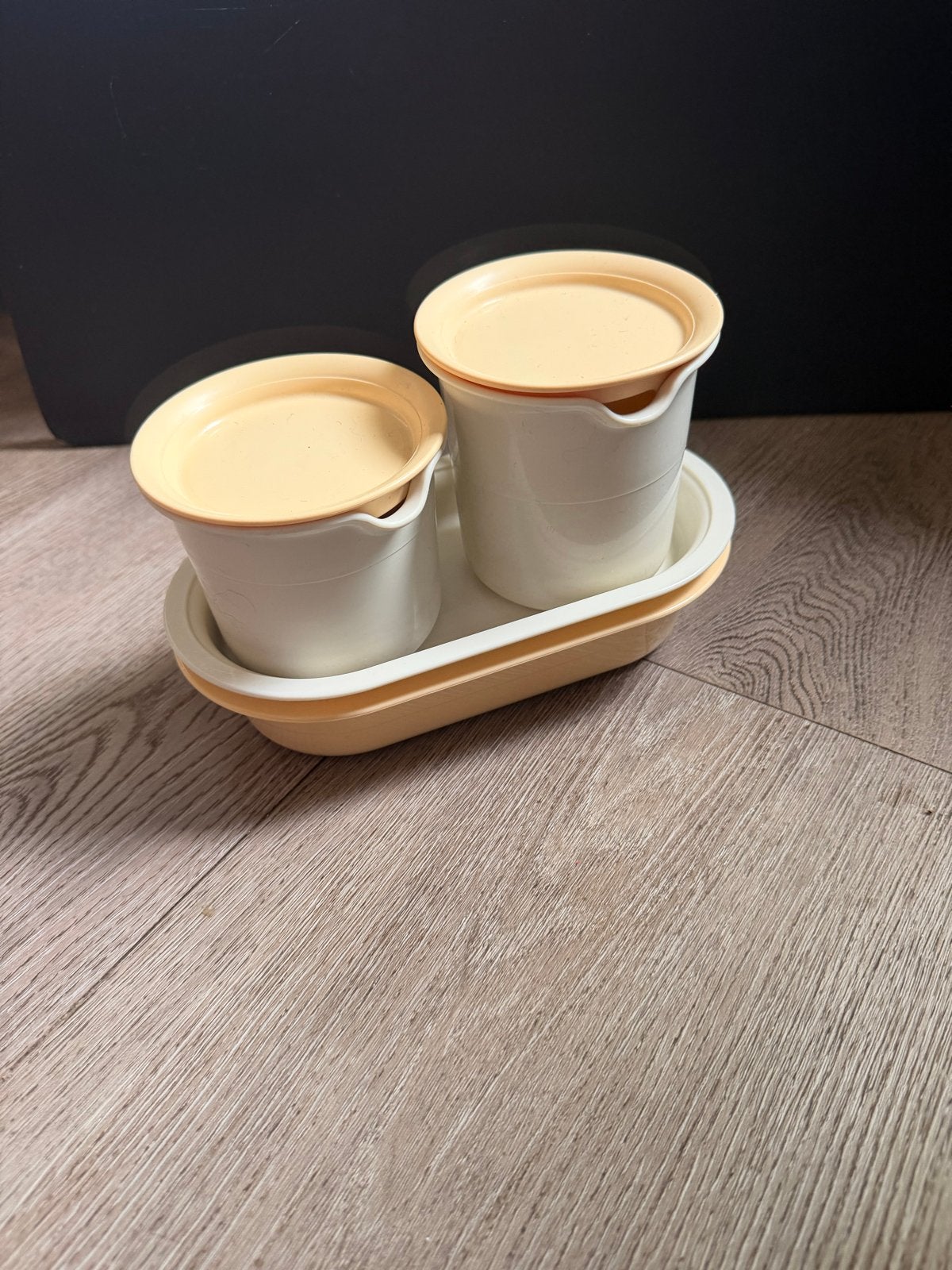 Tupperware set: Roomstel met opbergbakje, Gebruikt, Beker of Kan, Ophalen of Verzenden, Met deksel