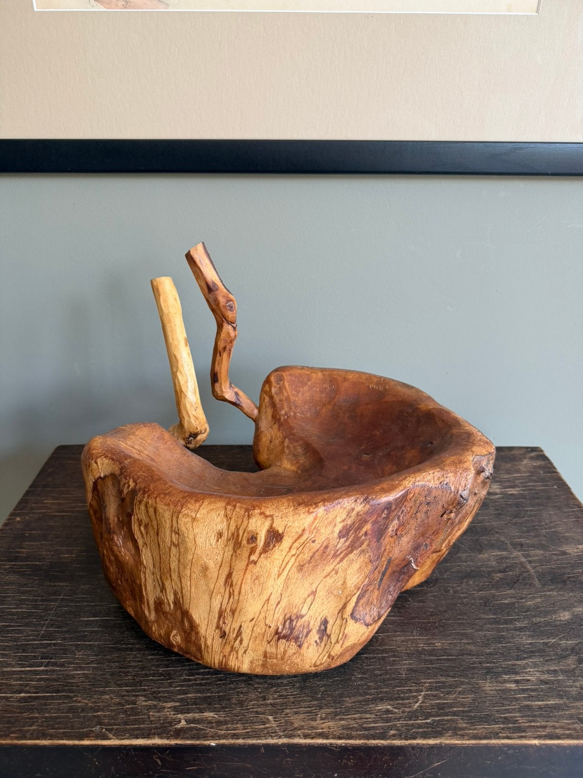 Vintage houten handgemaakte schaal, Ophalen of Verzenden, Zo goed als nieuw, Rond, Hout