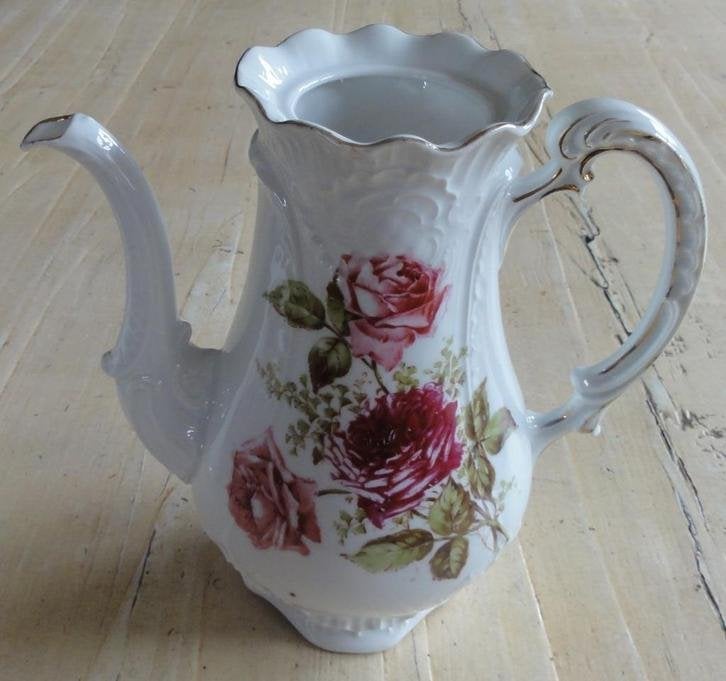 Oude Franse brocante koffiepot, rozen, leuk als vaas, Ophalen of Verzenden