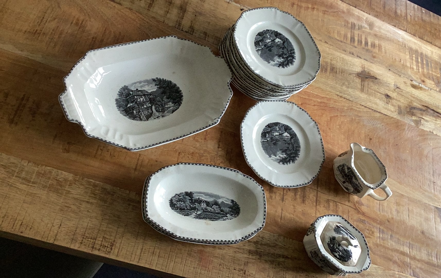 Prachtig servies "Landschap" - Société Céramique Maastricht, Antiek en Kunst, Ophalen