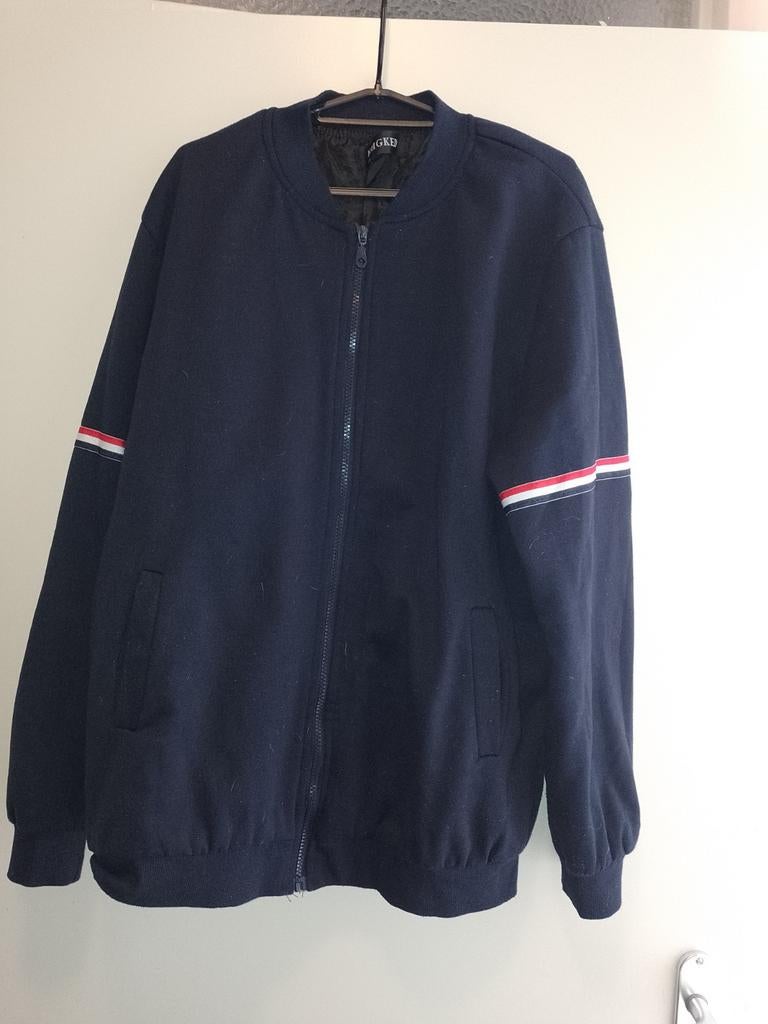 Donkerblauwe Bomberjack met Strepen maat XL, Onbekend, Blauw, Maat 56/58 (XL), Ophalen of Verzenden