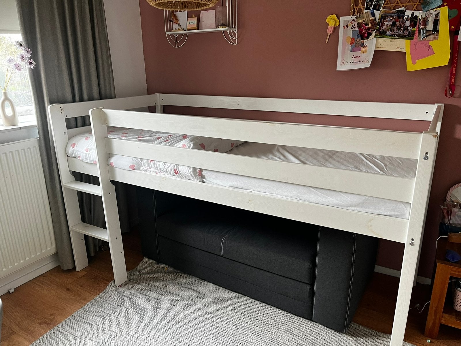 Houten halfhoogslaper, Kinderen en Baby's, Kinderkamer | Stapelbedden en Hoogslapers, Ophalen, Gebruikt, Halfhoogslaper