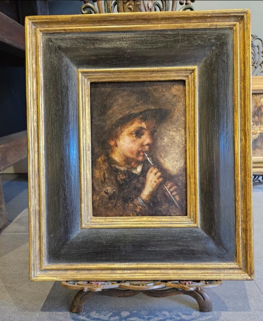 Schilderij André Broedelet (1872-1936) "Fluitspeler", Antiek en Kunst, Kunst | Schilderijen | Klassiek, Ophalen