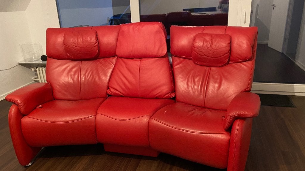 Rood lederen Himolla relax sofa, Ophalen, Gebruikt, Tweepersoons, Minder dan 150 cm