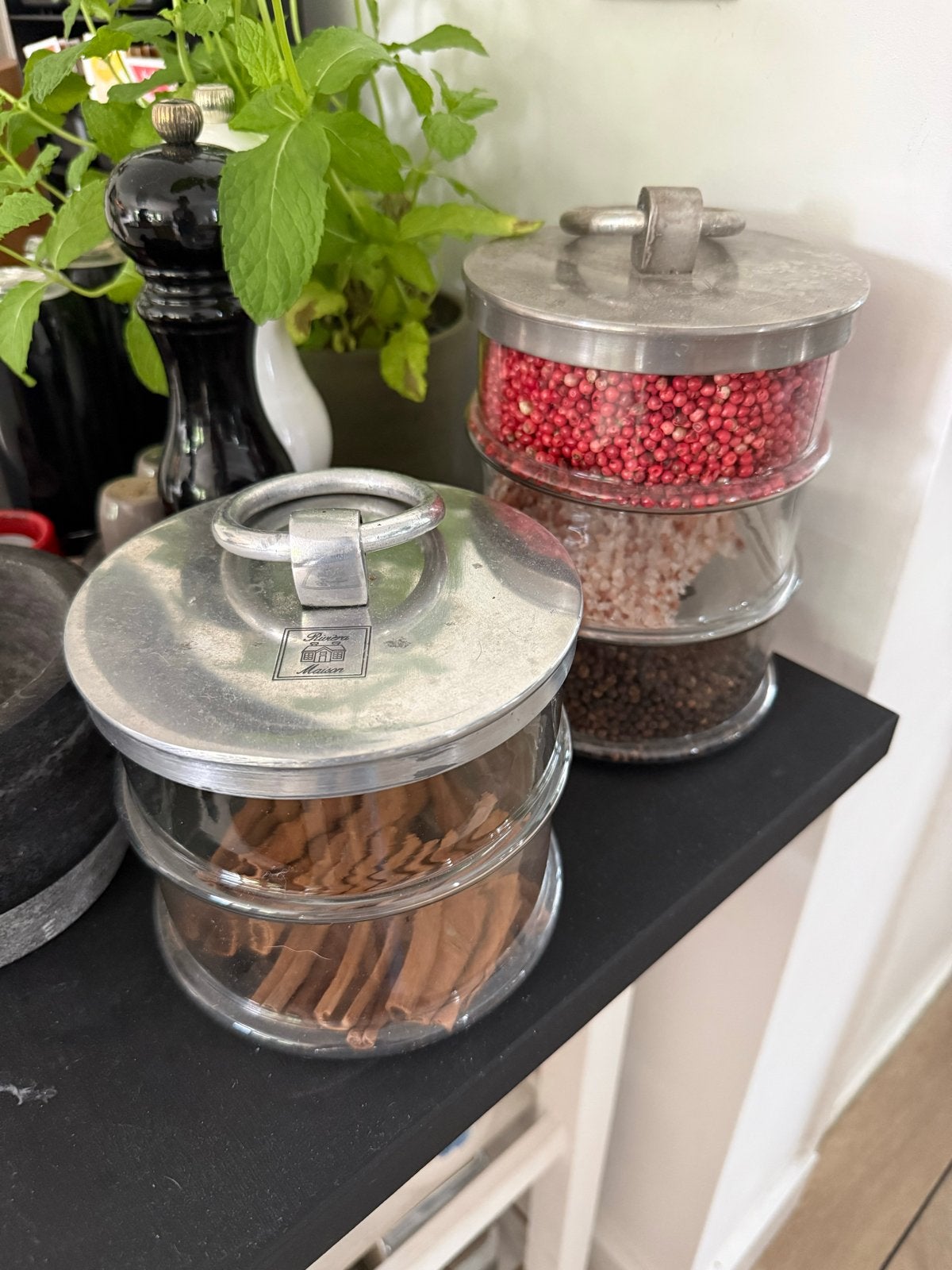 Set van 2 stapelbare glazen voorraadpotten Rivièra Maison, Ophalen, Zilver, Voorraadpot, Riviera Maison