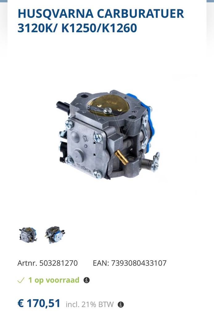 Husqvarna K1250 carburateur, 70 mm of meer, Overige typen, Nieuw, Ophalen of Verzenden