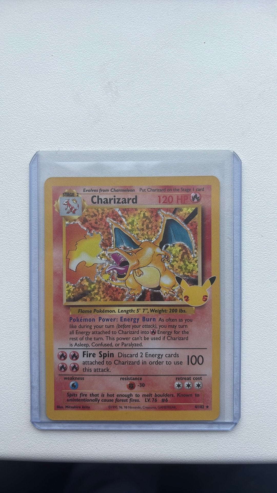 Charizard 25th celebration/anniversary, Ophalen of Verzenden, Zo goed als nieuw, Losse kaart, Foil