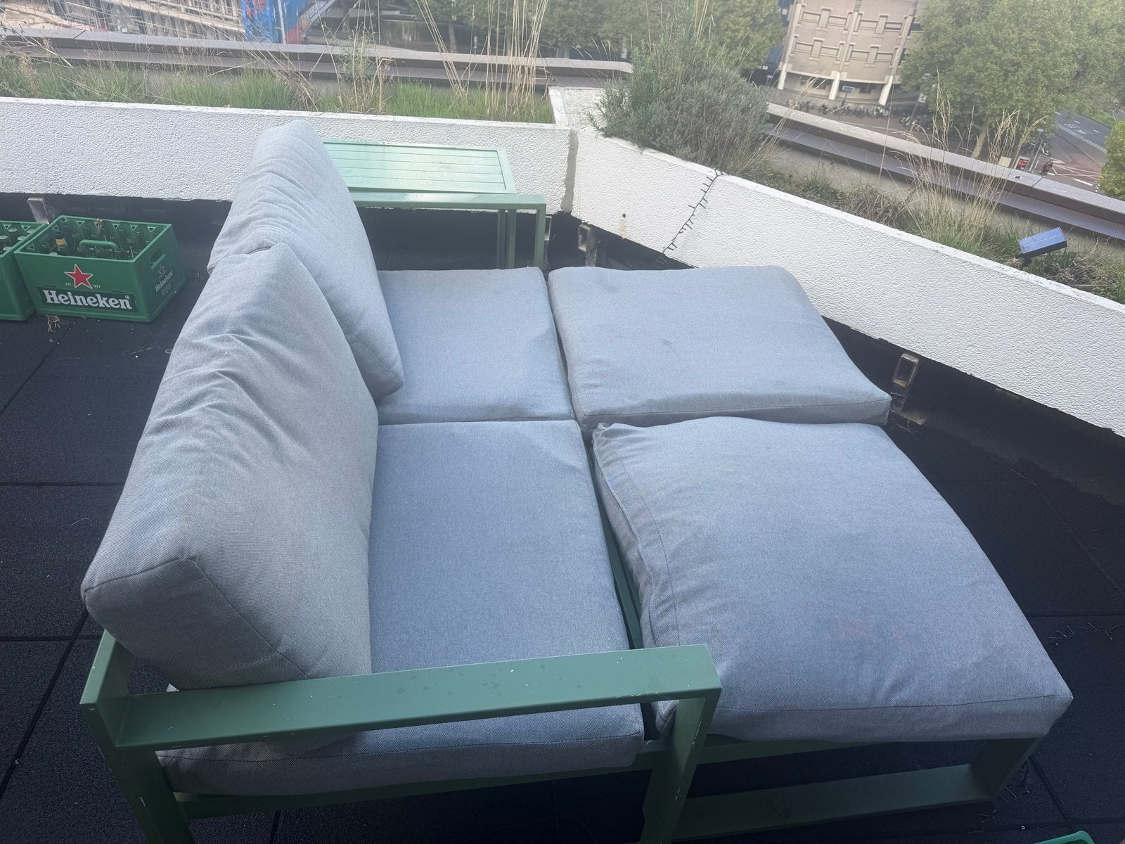 Groene aluminium loungeset met kussens, Tuin en Terras, Ophalen, Gebruikt, 3 zitplaatsen, Aluminium